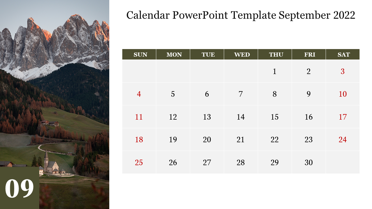 Calendar PowerPoint Template September 2022